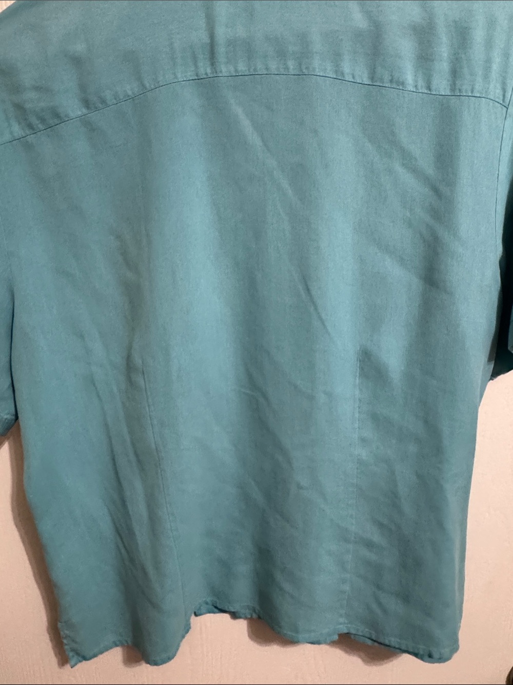 Notations Silk Button Up Turquoise Blue Short Sleeve Notched Collar Women’s Lrg - Picture 10 of 11